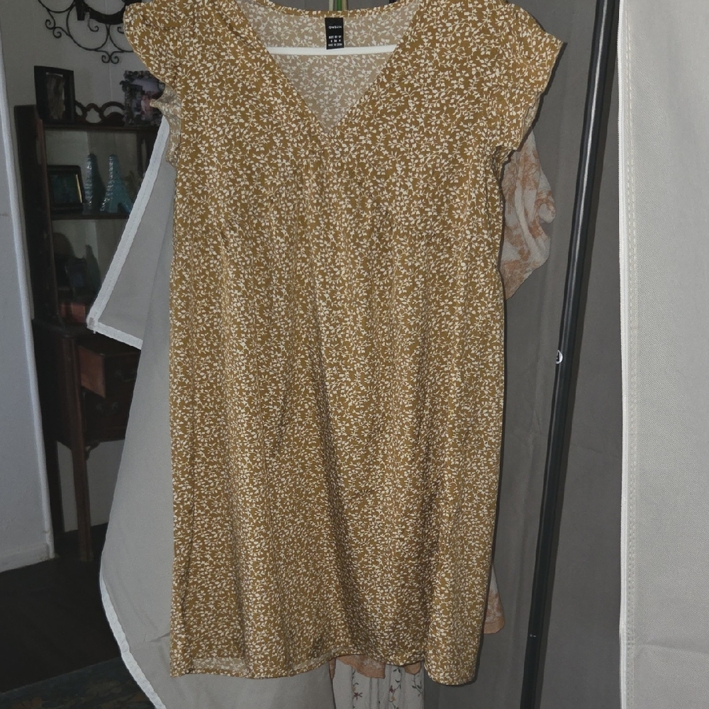 Floral Midi Dress in Gold by [Brand]